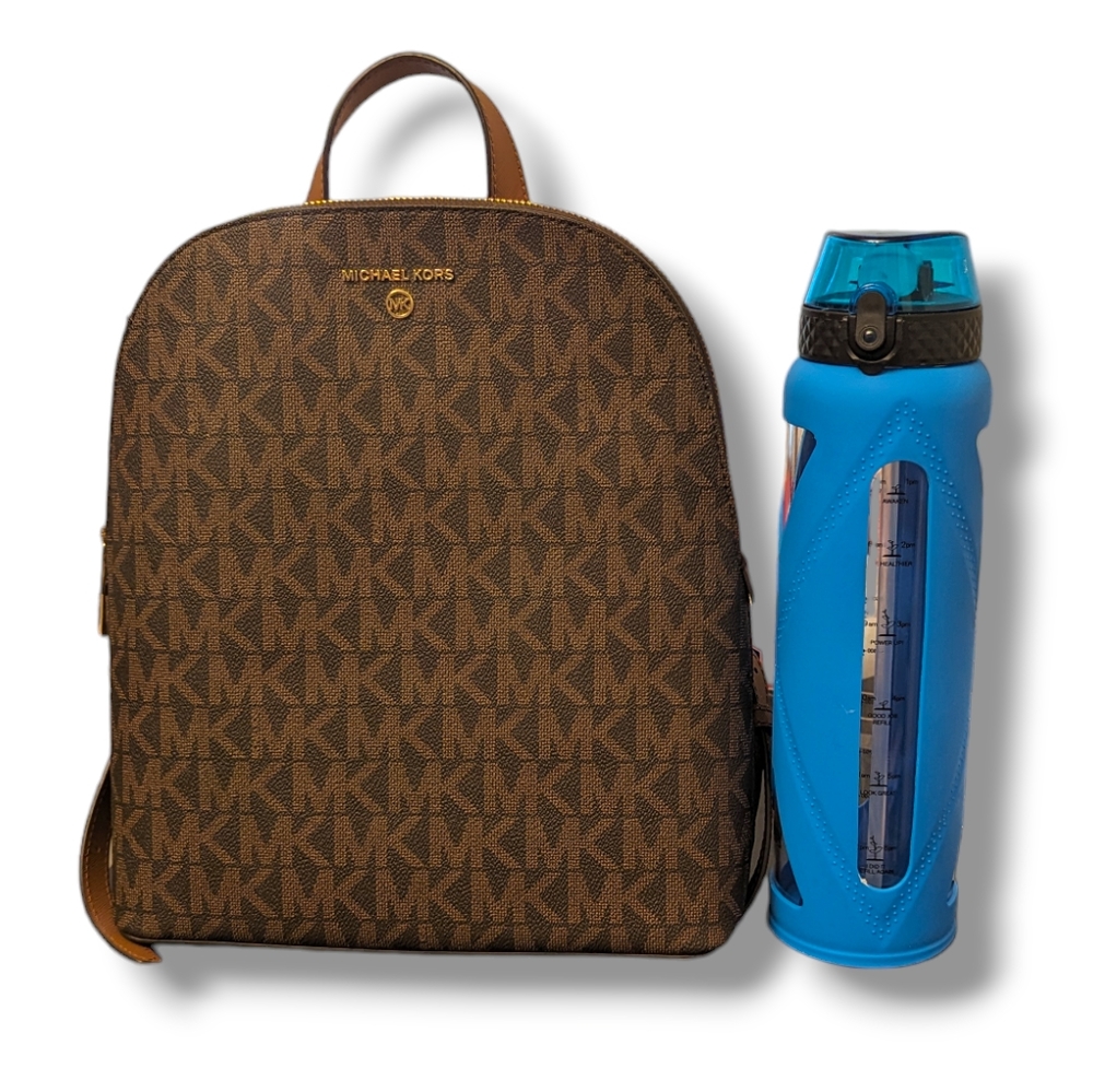 MICHAEL Michael Kors | Cindy Signature Logo Tan Leather Backpack - Picture 5 of 5